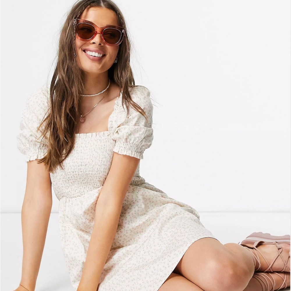 ASOS - MONKL: Summer Dress with Puff Sleeves, Square Neckline and Floral Print